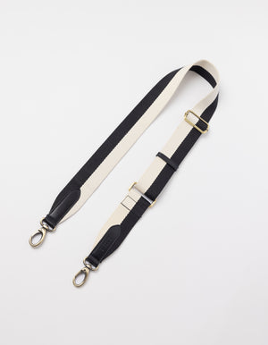 Striped Webbing Strap - Black & White / Black Classic Leather