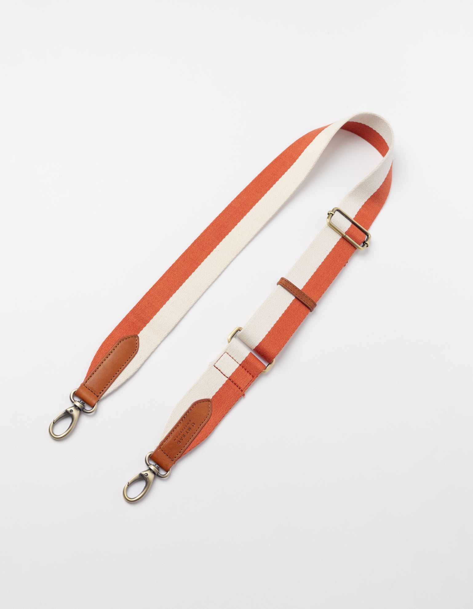 Striped Webbing Strap - Copper & White / Cognac Classic Leather