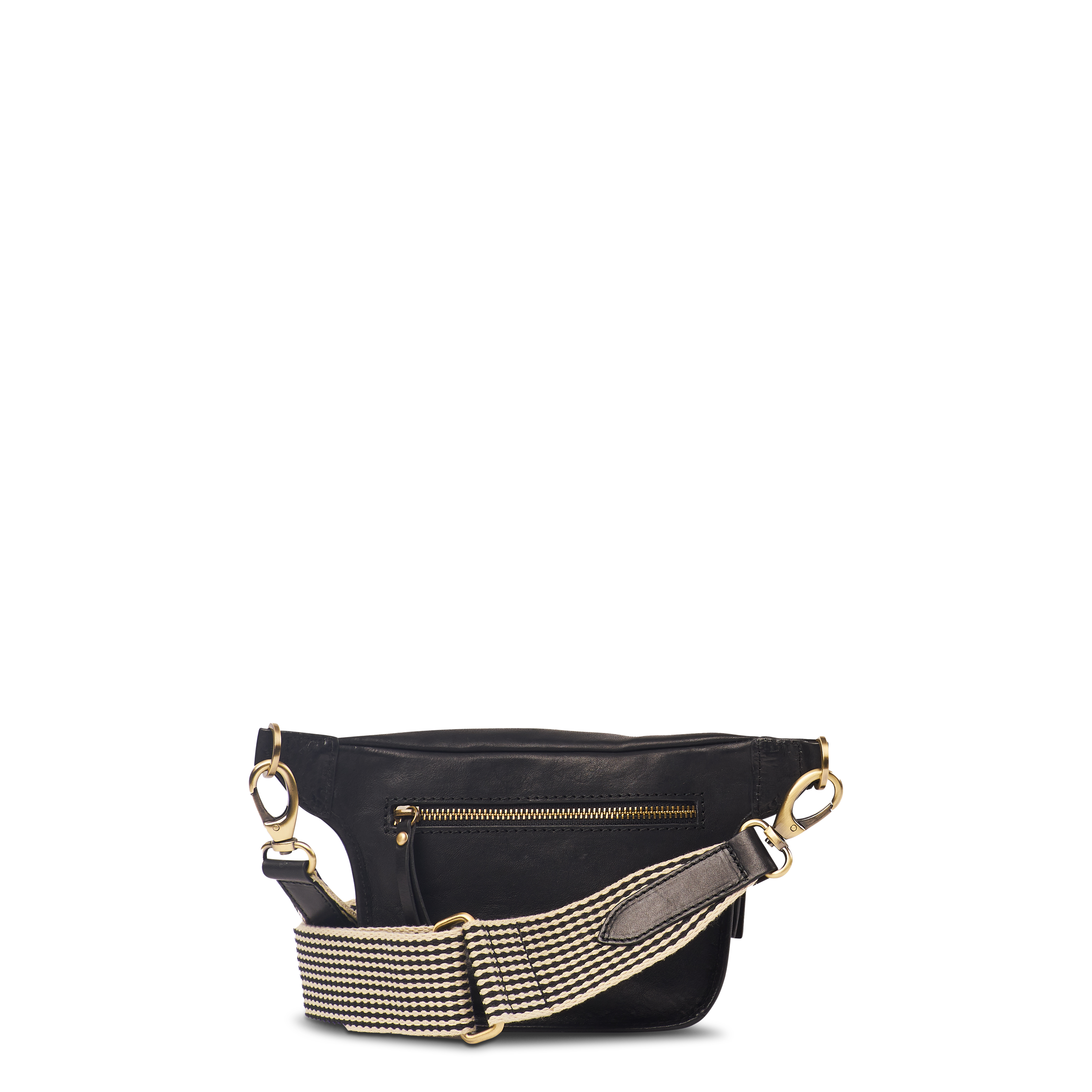Beck's Bum Bag Black Stromboli Leather - Checkered Strap