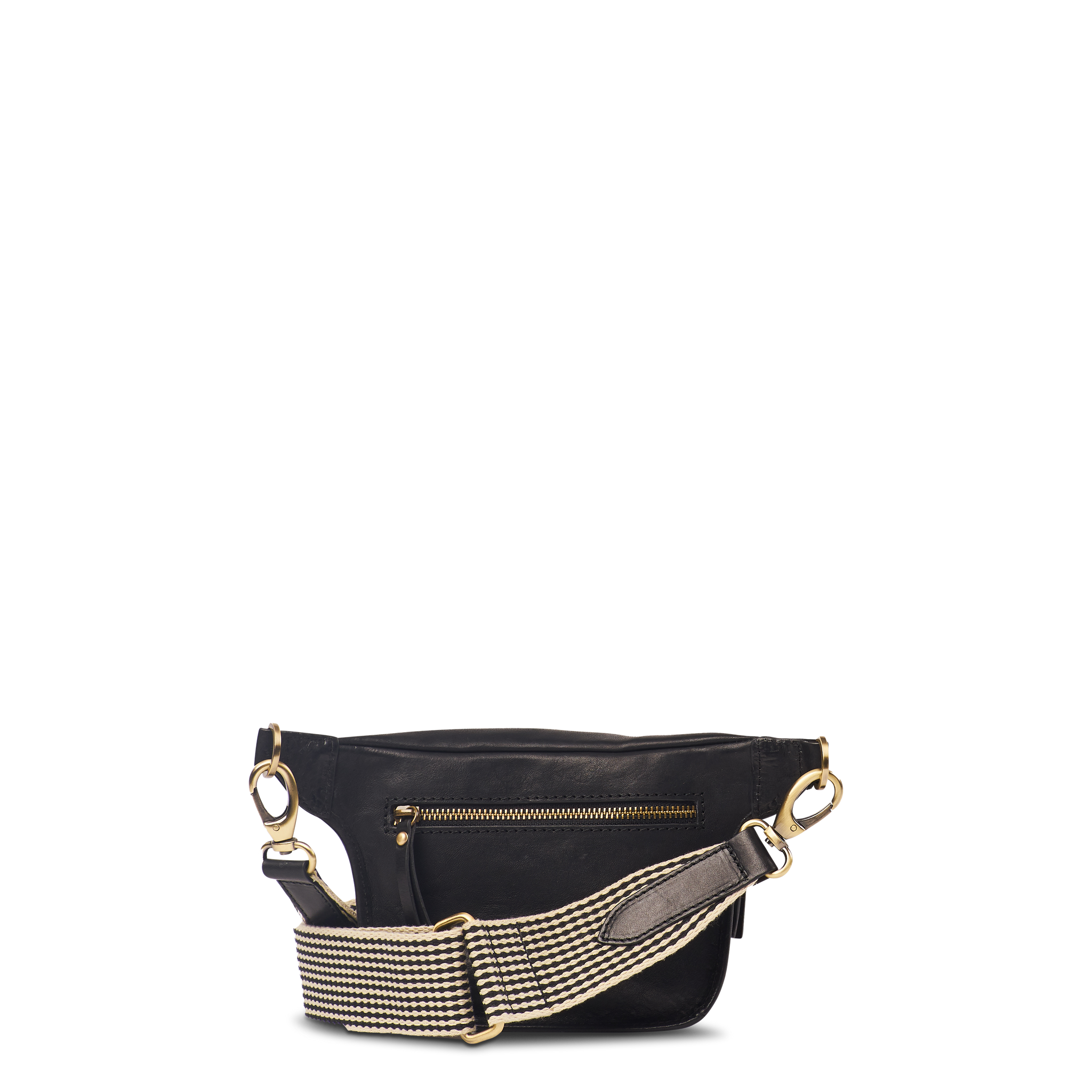 Beck's Bum Bag Black Stromboli Leather - Checkered Strap