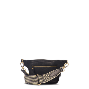 Beck's Bum Bag Black Stromboli Leather - Checkered Strap