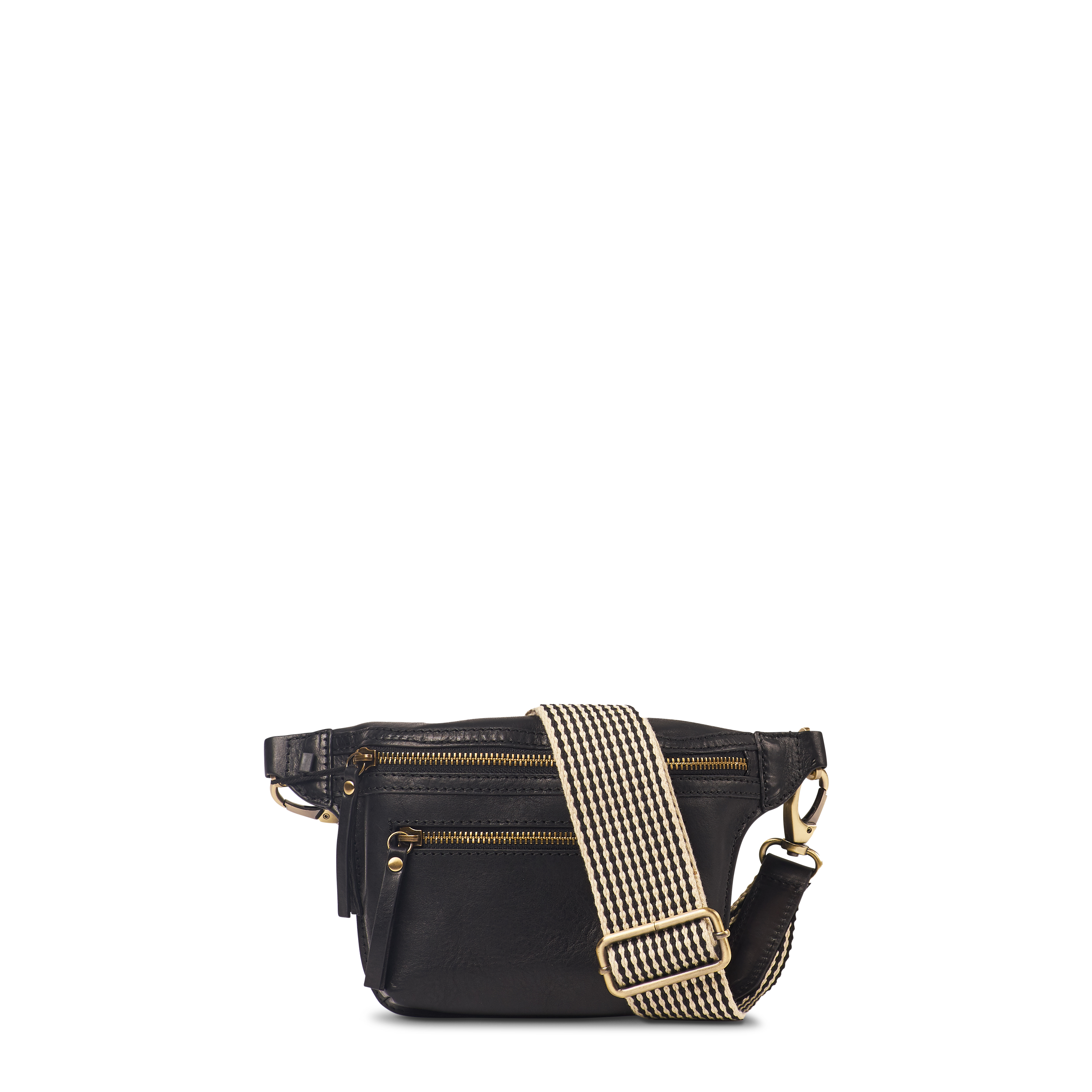 Beck's Bum Bag Black Stromboli Leather - Checkered Strap