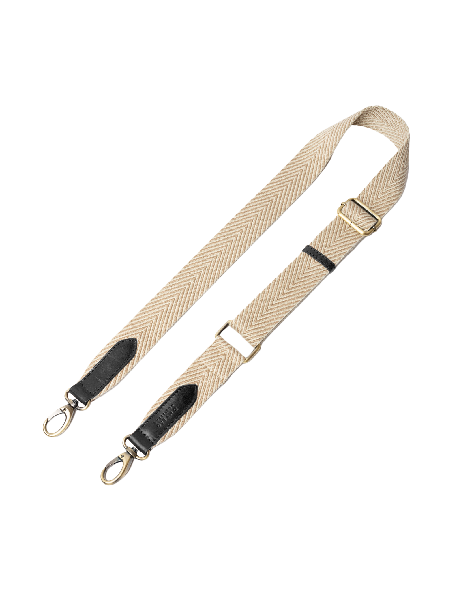 Herringbone Webbing Strap - Sand / Black Classic Leather