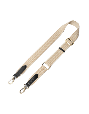 Herringbone Webbing Strap - Sand / Black Classic Leather