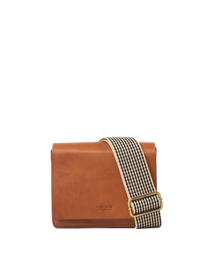 Audrey Mini Cognac Classic Leather - Checkered Strap
