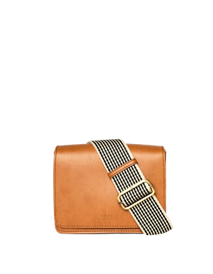 Audrey Mini Cognac Apple Leather - Checkered Strap -vegansk