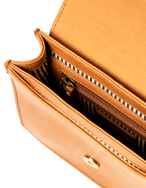 Audrey Mini Cognac Apple Leather - Checkered Strap -vegansk