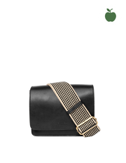 Audrey Mini Black Apple Leather - Checkered Strap - vegansk