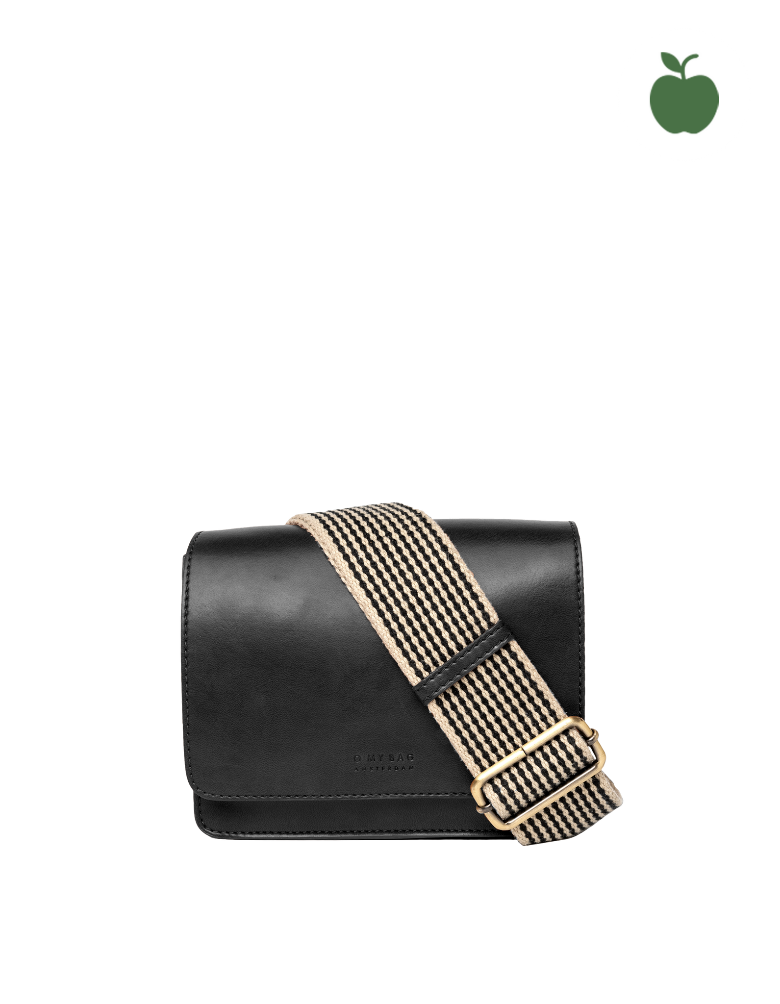 Audrey Mini Black Apple Leather - Checkered Strap - vegansk
