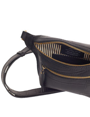 Beck's Bum Bag Black Full Croco - Croco Leather Strap